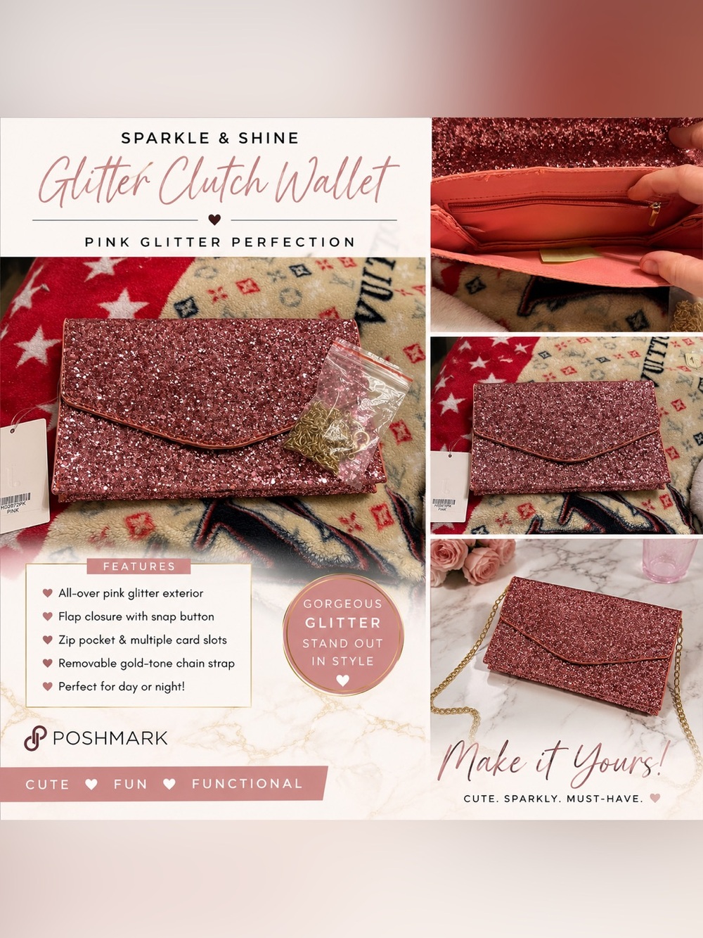 Pink Glitter Clutch Wallet by